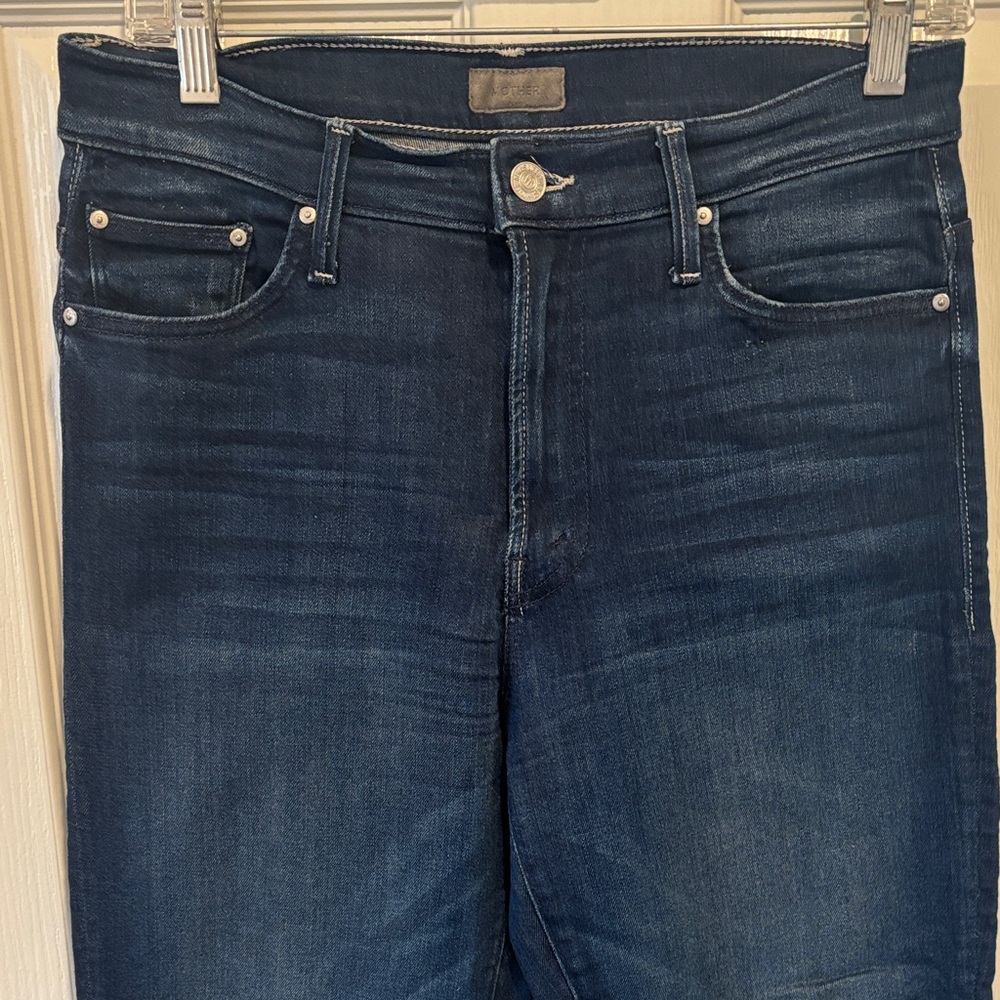 MOTHER insider crop step fray Jeans - Dark Blue